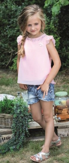 Le Chic Bluse Pink Crystal #5138 mit Shorts Hearts denim #5683